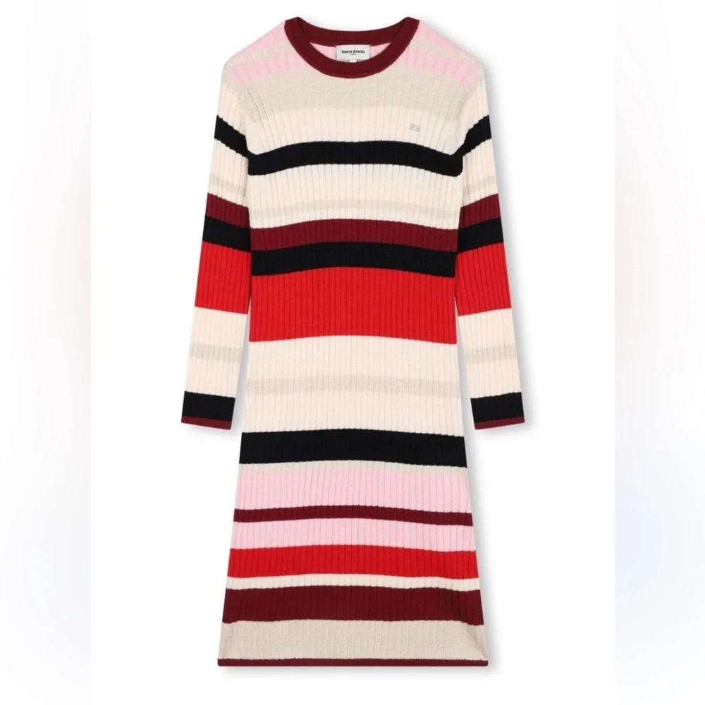 Sonia Rykiel Paris Girl's Knit Dress Size 12 Stripes Long Sleeves Modest Ribbed